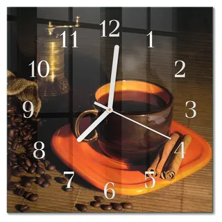 Tulup Glasuhr Wanduhr Küchenuhr Echt-Glas 30x30 cm Modern Dekorativ Geräuschlos Weiße Zeiger - Kaffee - Braun