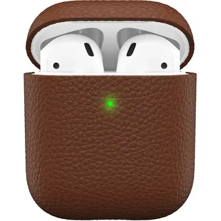 Keybudz Artisan Leder Schutzhülle für Apple AirPods Case, Etui, Ledertasche Echtleder, Kopfhörer Ohrhörer Zubehör, braun