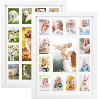 FramePro Bilderrahmen für das erste Jahr des Babys, in weißem Rahmen mit Passepartout, zeigt ein 12 x 17 cm großes Foto und zwölf 6 x 8 cm große Bilder 2 Stück