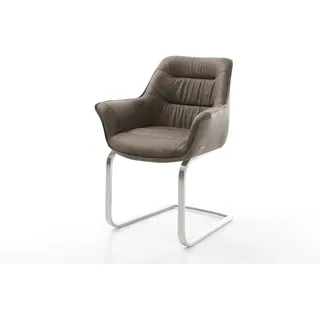 DeLife Freischwinger Kaira-Flex Mikrofaser Taupe Vintage Freischwinger flach Edelstahl, Esszimmerstühle