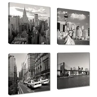 Visario Leinwandbild New York Skyline 20x20 cm 6901 Kunstdruck auf Leinwand Wandbild modern Stadtmotiv Manhattan fertig aufgespannt Holzrahmen Wanddekoration Wohnzimmer Schlafzimmer Büro Flur Geschenk