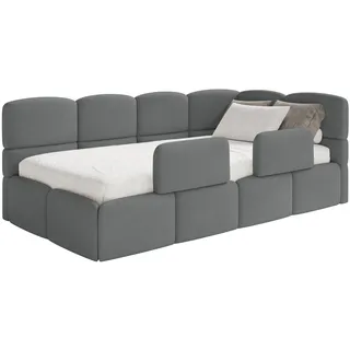 Selsey Jugendbett 120x200cm Dunkelgrau Chenille Stoff mit Stauraum und Lattenrost, Polsterbett mit Bettkasten, Kinderbett mit 2 Schutzbarrieren, Jugendbett rechtsseitig mit gepolstertem Eckkopfteil