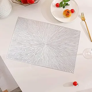 Hosoncovy 4er-Pack Feuerwerk-Tischsets - Rechteckige PVC-Tischsets, Hohle, Hitzebeständige, Rutschfeste Dekorative Sets für Esszimmer (Silber)
