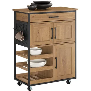 SoBuy Küchenwagen mit Arbeitsplatte, Vintagebraun, 67x88x37cm , Naturfarben , Holzwerkstoff , 67x88x37 cm , Esszimmer, Servierwagen