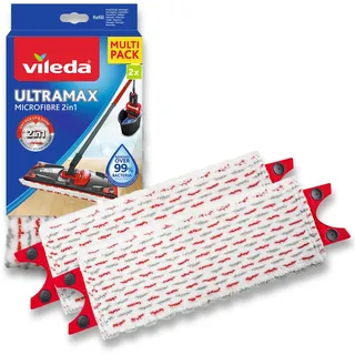 Vileda Ultramax Power Ersatzbezüge Doppelpack, Mikrofaser, 2 Stück | Für alle Hartböden | Parkett, Laminat & Fliesen | Waschbar bei 60°C | 85% Polyester, 15% Polyamide | Entfernt >99% Bakterien