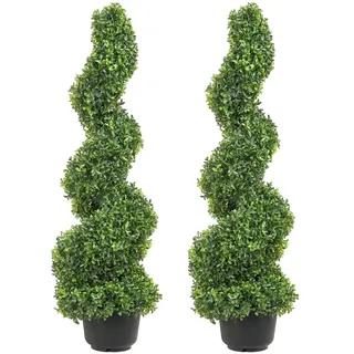 Vevor 2 STK. Künstlicher Buchsbaum Turm Formschnitt Spirale Kunstpflanze 91cm hoch Dekopflanze Grüne Plastikpflanze aus PE Eisen Formschnittpflanzen inkl. 10 STK. Ersatzblätter