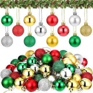 Mini Weihnachtskugeln Plastik, 96 Stück 2 cm Weihnachtsbaumkugeln, Kunststoff Christbaumkugeln Weihnachtskugel Ornamente, Tannenbaum Kugeln Weihnachtsdeko, Weihnachtsbaumschmuck Christbaumschmuck