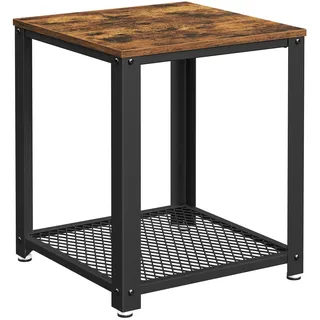 VASAGLE Beistelltisch, Nachttisch mit 2 Ebenen, mit Gitterablage, Sofatisch, Metallgestell, verstellbare Füße, für Wohnzimmer, Schlafzimmer, Industrial Style, vintagebraun-schwarz