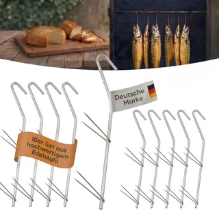 ok4y Räucherhaken Edelstahl 10 Stück – Doppelspitz V-Krallen, 18 cm, 4 mm Ø – Smoker & Grill Zubehör zum Räuchern von Fisch, Fleisch, Wurst & Käse