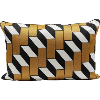 Kare Design Kissen Scale, Weiß/Gelb/Schwarz, Abnehmbarer Bezug mit Reisverschluss, mit Füllung, Geometrisches Muster, Geflochten, Dekokissen, Zierkissen, Wohnaccessoire, 60x40 cm (H/B)