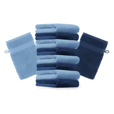 Betz 10 Stück Waschhandschuhe PREMIUM 100% Baumwolle Waschlappen Set 16x21 cm Farbe dunkelblau und hellblau