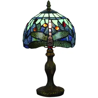 Tokira Vintage Tiffany Tischlampen Blau Libelle 8 Zoll, E14 Tiffany Tischlampe Antik Original, Glasmalerei Lampen Schlafzimmer Nacht Lampenschirme Wohnzimmer(Ohne Glühbirnen)