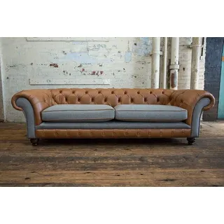 XXL Big Sofa 4 Sitzer Couch Chesterfield Polster Sitz Garnitur Leder Textil Grau