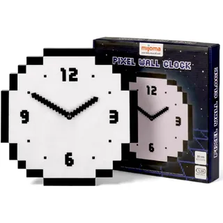 MIJOMA Wanduhr Pixel 30x30 cm Retro-Design quadratisch geräuscharm aus Kunststoff für Wohnzimmer Büro Gaming-Raum Batterie betrieben