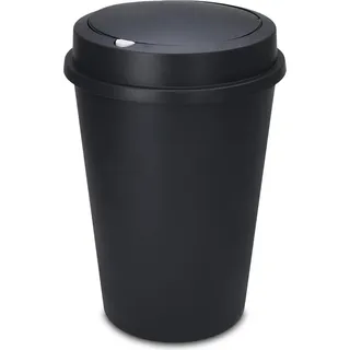 Große Runde Kunststoff-Abfalltonne mit Push-Deckel - 50L - Anthrazit