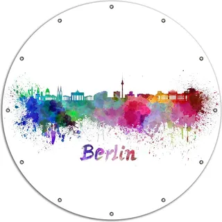 Wallario rundes Outdoor-Poster für Garten oder Balkon, Motiv Städte als Aquarell - Skyline von Berlin, 120 cm Durchmesser - Weiß
