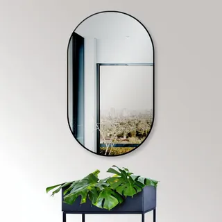 HOKO Design Wandspiegel oval 50 x 90 cm mit Metall Rahmen Matt Schwarz. HOCH und QUER Montage möglich. Ovaler Spiegel Bad, Flur und Schlafzimmerspiegel. Spiegel für das Wohnzimmer, Esszimmer.