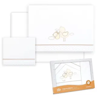 Interbaby Baby-Bettwäsche aus Baumwolle – Auto/Moses/Babywanne – Storch Bär – 3-teiliges Set – Spannbettlaken + Bettbezug + Kissenbezug