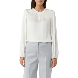 Langarmbluse COMMA, Damen, Gr. 42, weiß, Web, Obermaterial: 100% Viskose, unifarben, bequem hüftbedeckend, Rundhals, elastischer Bund, Blusen Langarmbluse, mit gerafften Kragen