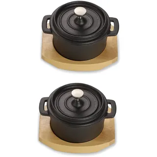 ECHTWERK Kochtopf Set aus Gusseisen, Mini-Kochtopf mit Servierbrett, Kleiner Bräter, Bereits eingebrannt, Für Backöfen, Grill, BBQ und Induktion geeignet, Ideal zum Servieren, 250 ml, 2tlg