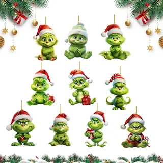 YongSral 10 Stück Grinch Deko Weihnachten, Grinch Weihnachtsdekorationen, Grinch Weihnachtsbaumschmuck, Christbaumschmuck Grinch, Grinch Christmas Decoration für Weihnachtsbäumen, Festivals, Party