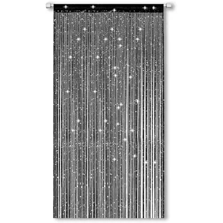 ElevaPulse Fadenvorhang Fliegenvorhang Tür 100x200cm Insektenschutz für Balkontür Terrassentür, Fadengardine Schwarzer Glitzervorhang, Fliegenschutz Balkontür