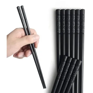 AOOSY 5-Paar Fiberglas Spülmaschinenfeste Essstäbchen, japanische Essstäbchen Wiederverwendbare Legierung Schwarze Essstäbchen Schwarzes Sushi Rutschfeste Essstäbchen Set