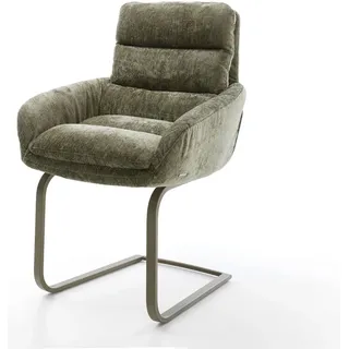 DELIFE Freischwinger Abelia-Flex mit Armlehnen Chenille Olive Freischwinger flach Effektfinish Titan - Grün