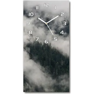Wanduhr aus Glas – 30x60 cm - Glasbild - Glasuhr - Gehärtetes Glas -Cloud über den Wald - Grau