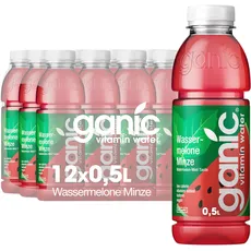 ganic Wassermelone Minze - aromatisiertes Wasser, Vitaminwasser - Isotonisch - Kalorienarm, Vegan - 100% recyceltes PET (12 x 500 ml)