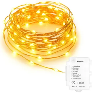 Koopower 2 Stück 6M Lichterketten mit Timer 50 LED Batteriebetrieben, IP65-Wasserdichter Christbaumbeleuchtung, Warmweiß