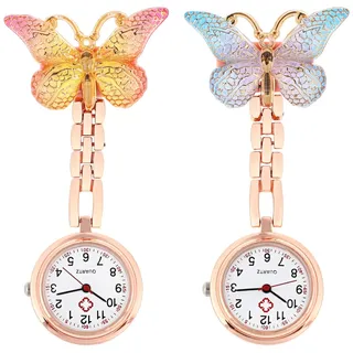 UKCOCO Schwesternuhren mit Clip: Analoge Quarzuhr Schwesternuhr Schmetterling Personalisierte Brosche Ansteckuhren für Schwestern Ärzte,2 Stücke