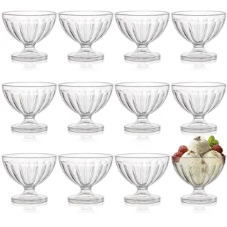 Lawei 12 Stück Eisschalen aus Acryl 240ml Eis Schüssel Set Kunststoff Mini Dessertbecher mit Fuß Eisbecher Dessert Tassen für Dessert Eis Salat Cocktail Gewürze Trifle