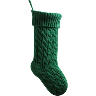 meioro 46cm Große Weihnachtsstrumpf, Kabel Gestrickt Nikolausstrumpf für Kinder, Klassische Weihnachtsstrümpfe Kamin Hängende Strümpfe für Familie Urlaub Party Dekorationen (Green,46cm)