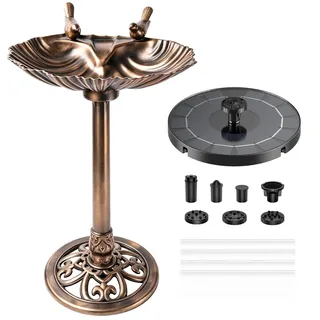 AISITIN Vogeltränke mit 2,5W Solar Springbrunnen, Futterplatz mit 2 Vogeldekorationen, Garten/Balkon Dekoration, Vogelbecken Vogel Futterstelle Tränke Bad für Balkon Terrasse Gartendeko Vogelbecken