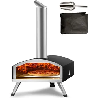 Vevor Tragbarer Pizzaofen Outdoor 304,8 mm, Gas Holzpellets Holzkohle Pizzaofen, Edelstahl Pizzaofen, Max. 540 °C Holzpelletsschaufel & Pizzastein & Tragetasche–Premium Pizza Holzofen für Garten