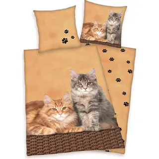 Wende Bettwäsche Katzen Bettwäsche 135 x 200cm - Braun