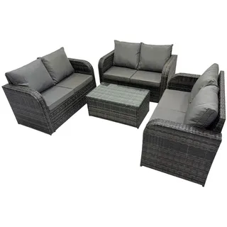 Fimous Gartenmöbelgarnitur mit Kissen Polyrattan Dunkelgrau 6-Sitzer , Metall, Kunststoff, Glas , Füllung: Schaumstoff,Schaumstoff , rechteckig , Gartenmöbel, Gartengarnituren, Gartenmöbel-Sets