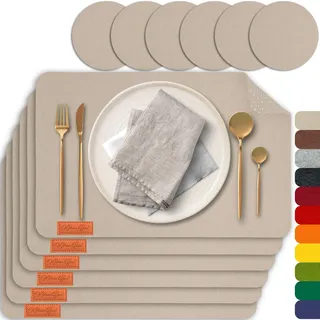 MAHEWA® 6er Set Premium Tischset Platzset aus Filz rutschfest Ab-waschbar und Waschmaschinenfest Eckige Platzdeckchen Teller-Untersetzer Filzset Tisch-Matten Platz-Matten