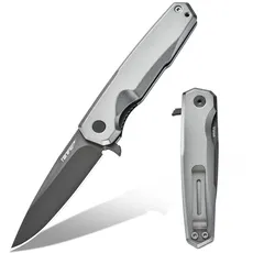 TONIFE Vision Klappmesser Outdoor Messer mit 8Cr14MoV Klinge und Aluminium Griff Survival Messer mit Taschenclip Bushcraft Messer (Grau - Grau Titan)