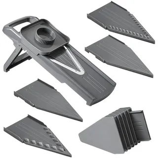 Metaltex Slice-V Universalreibe mit 5 Einsätzen und Fingerschutz, Grau