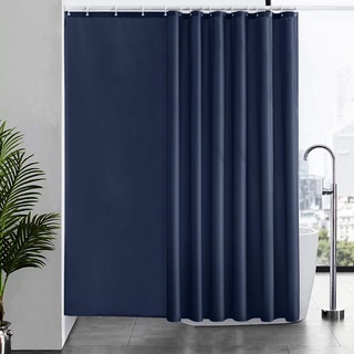 Furlinic Duschvorhang Überlänge,Badvorhang Anti-schimmel für Dusche und Badewanne in Bad,Textile Vorhänge aus Stoff Antibakteriell Wasserdicht,Extra Breit Dunkelblau 244x200cm mit 18 Duschringen.