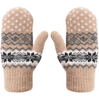Handschuhe Damen Fäustlinge Verdickte Winterhandschuhe Schneeflocke Muster Damenhandschuhe mit Fleecefutter Weiche Strickhandschuhe Warme Handschuhe Fausthandschuhe für Freizeit Outdoor Sport