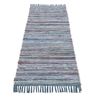 carpetfine Kelim Chindi Wendeteppich 60 x 180 cm Blau