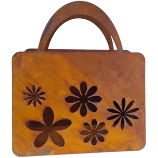 Bornhöft Tasche zum Bepflanzen Windlicht Beetdeko Metall Rost Gartendeko 40cm x 44cm XXL Edelrost rostige Deko für den Garten Blüten Blumen