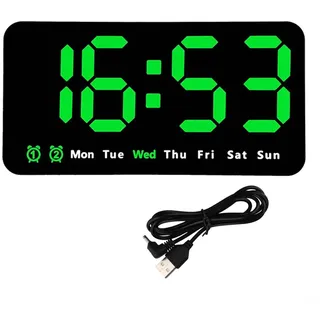 Multifunktionale LED-Digitaluhr, Digital LED Wanduhr Display Mit Temperaturanzeige/Uhrzeit/Datum, Mit Fernbedienung Countdown, Einstellbarer Helligkeit Wanduhren, 12/24 Std (grün)