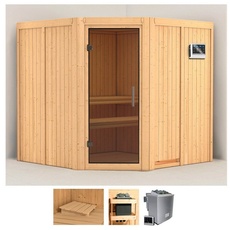 Bild von Sauna »Jarla«, (Set), 9-kW-Bio-Ofen mit externer Steuerung, beige