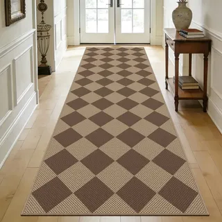 Capslpad Teppich Läufer Flur 80x200cm Waschbar Teppichläufer, Raute-braun | Rutschfest Küchenteppich Jute Aussehen Teppich Küchenläufer Korridor läufer Flur Küche,Schlafzimmer, Balkon