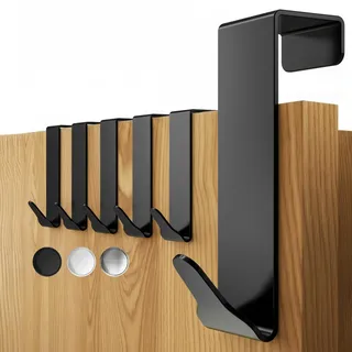 Menz Premium Türhaken zum Einhängen, 6er Set in Schwarz - Flexible Kleiderhaken Tür, extrem belastbare Türgarderobe aus Edelstahl, universelle Haken zum Einhängen, robuste Türhakenleiste