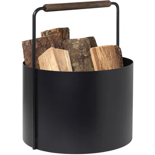 blomus Holzkorb ASHI | Feuerholzkorb mit Griff in Braun | 37L x 35B x 45H cm | Karminkorb aus pulverbeschichtetem Stahl und Eiche